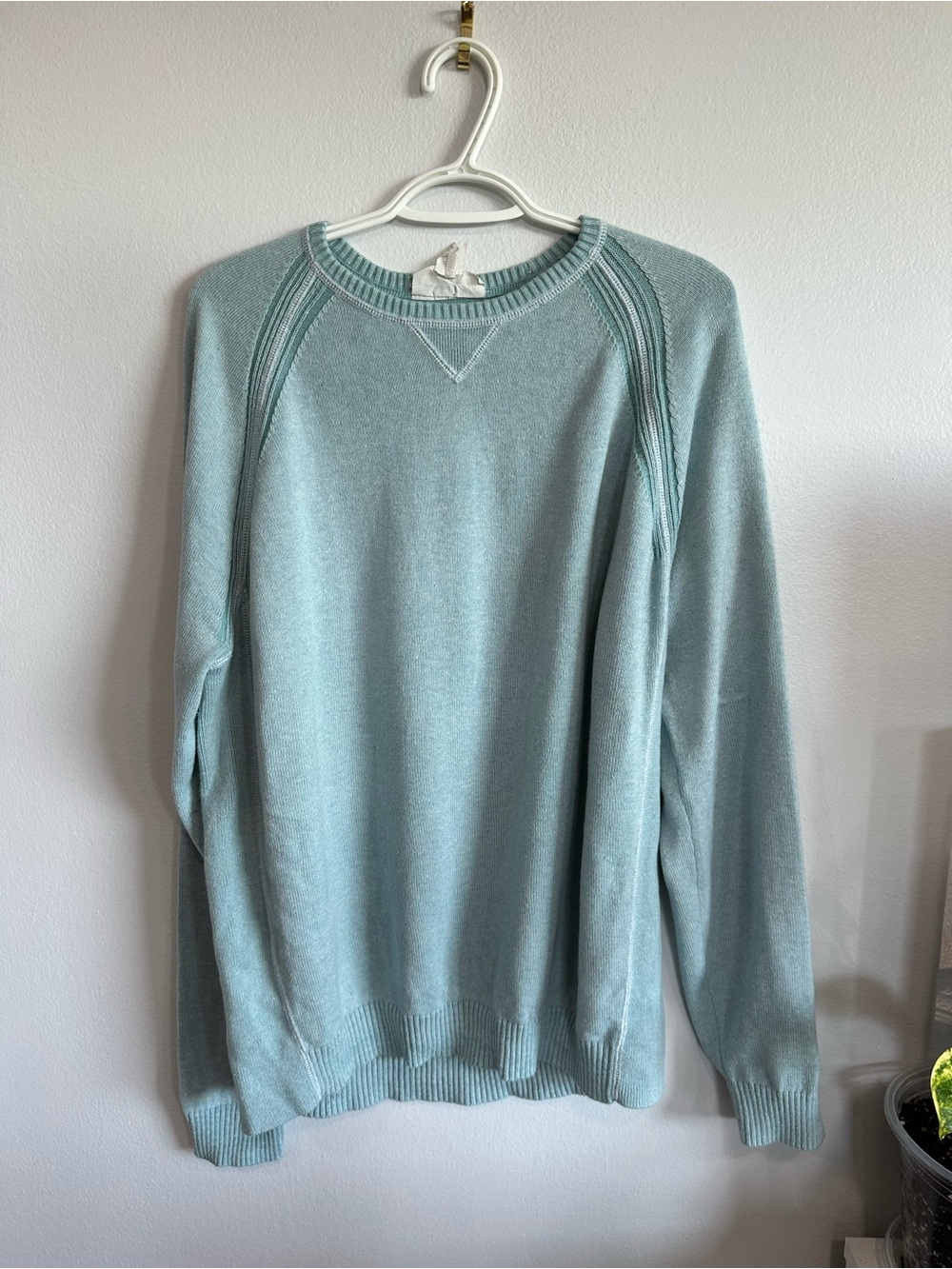 Tommy Bahama Reversible Cotton Cashmere Sweater Aqua Blue Pullover Large